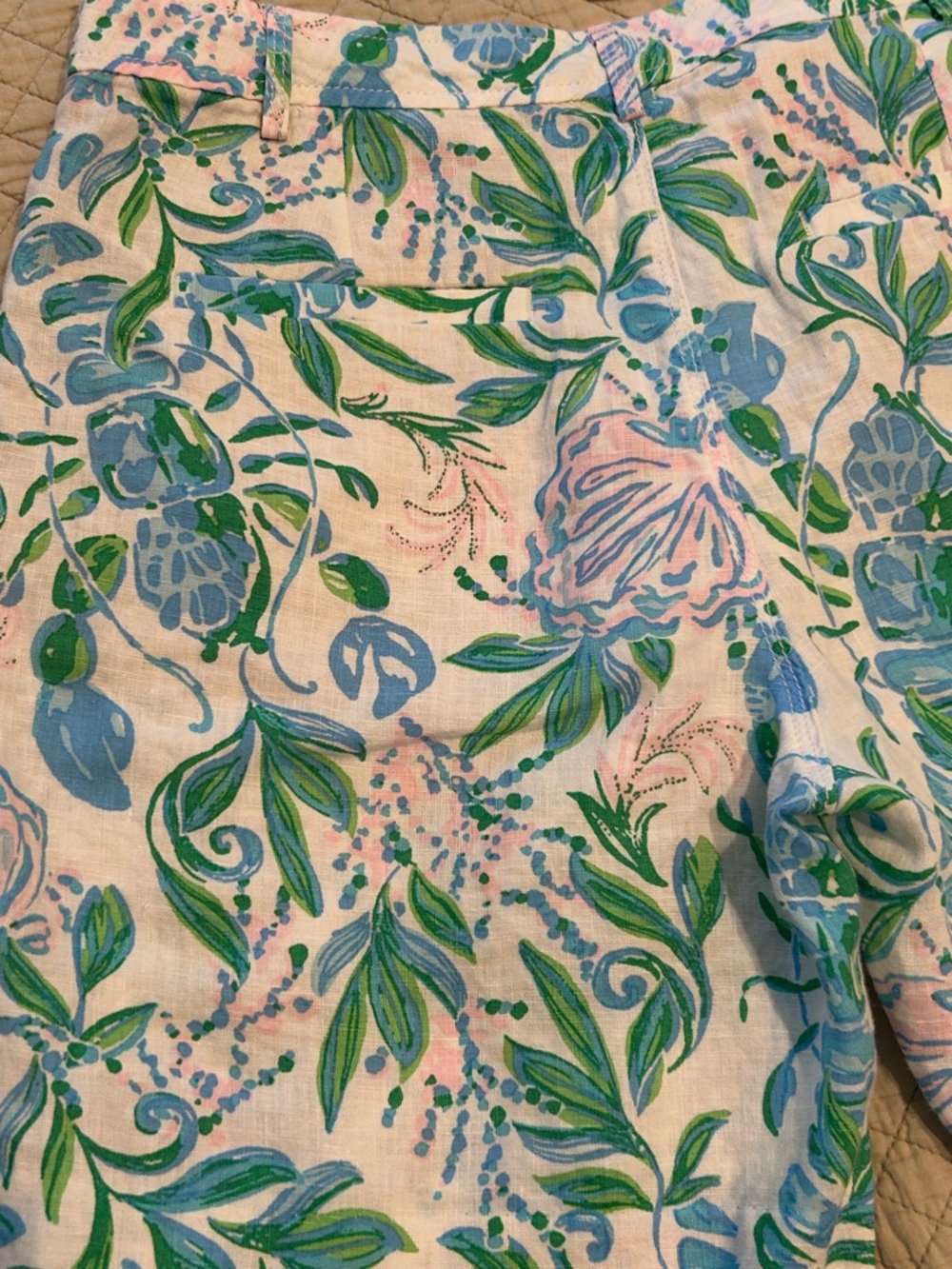 Lilly Pulitzer Aldora Linen Shorts in Resort White Just a Pinch print. - Picture 8 of 11